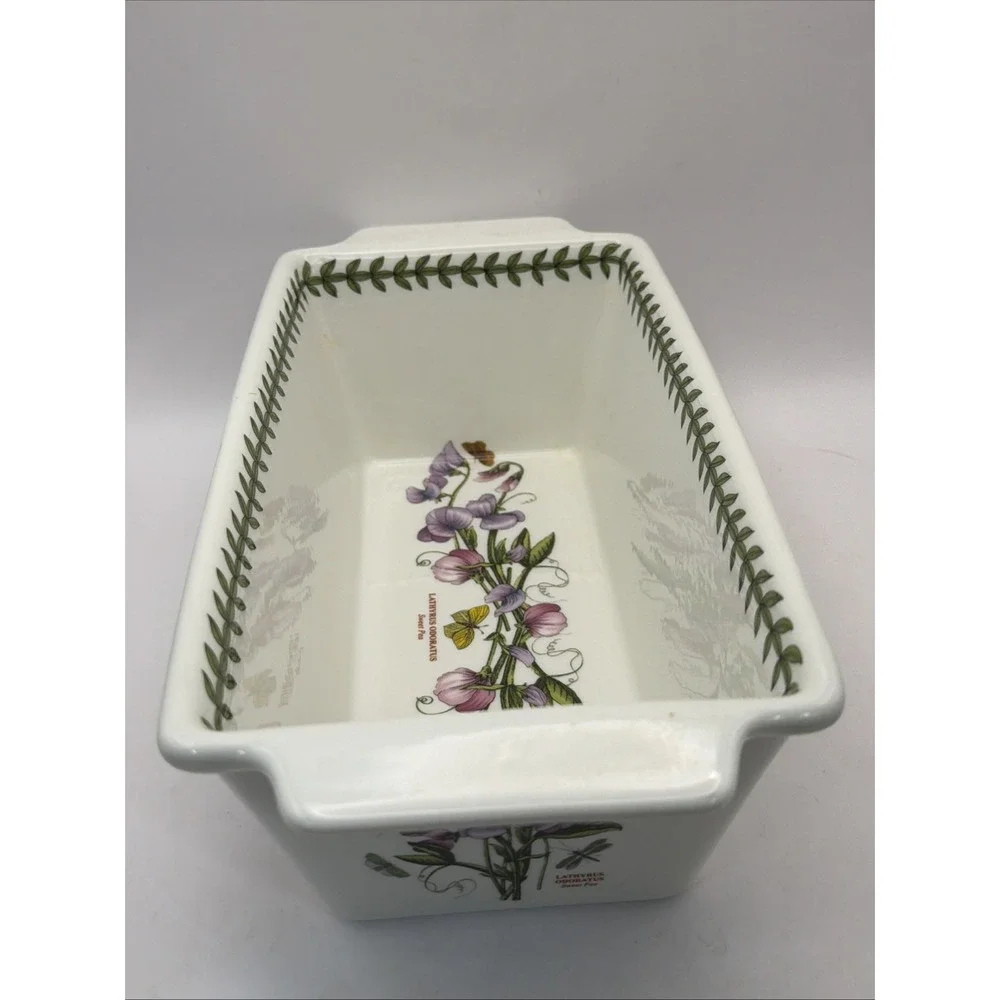 Portmeirion Botanic Garden Meatloaf/Bread Dish Sweet Pea W Handles Oven To Table